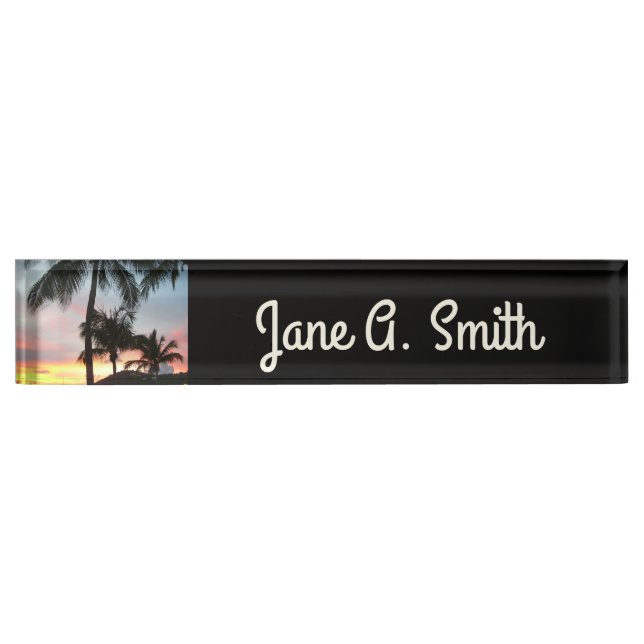 Sunset Palms Tropical Landscape Photography Desk Name Plate (Front)