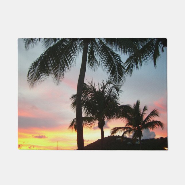 Sunset Palms Tropical Landscape Photography Doormat (Front)