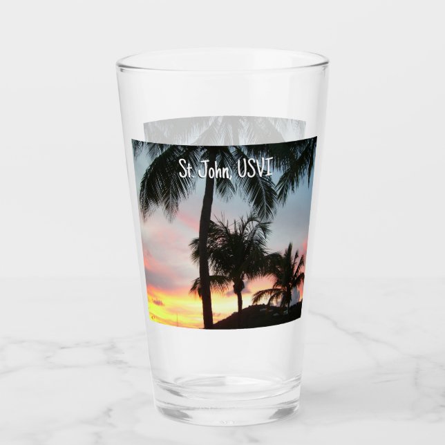 Sunset Palms Tropical Landscape Photography Glass (Front)