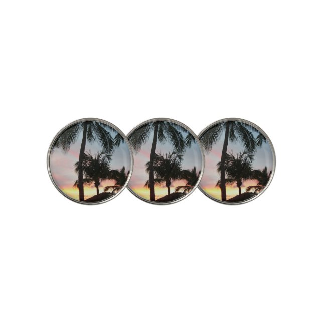 Sunset Palms Tropical Landscape Photography Golf Ball Marker (3 Up)