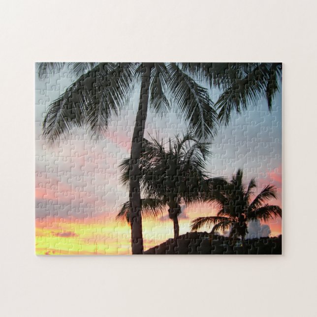 Sunset Palms Tropical Landscape Photography Jigsaw Puzzle (Horizontal)