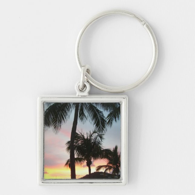 Sunset Palms Tropical Landscape Photography Keychain (Front)