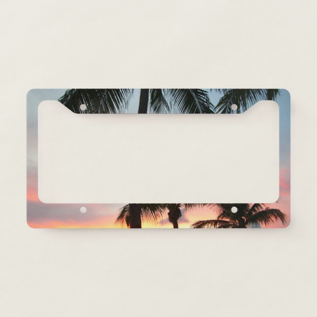 Sunset Palms Tropical Landscape Photography License Plate Frame (Front)
