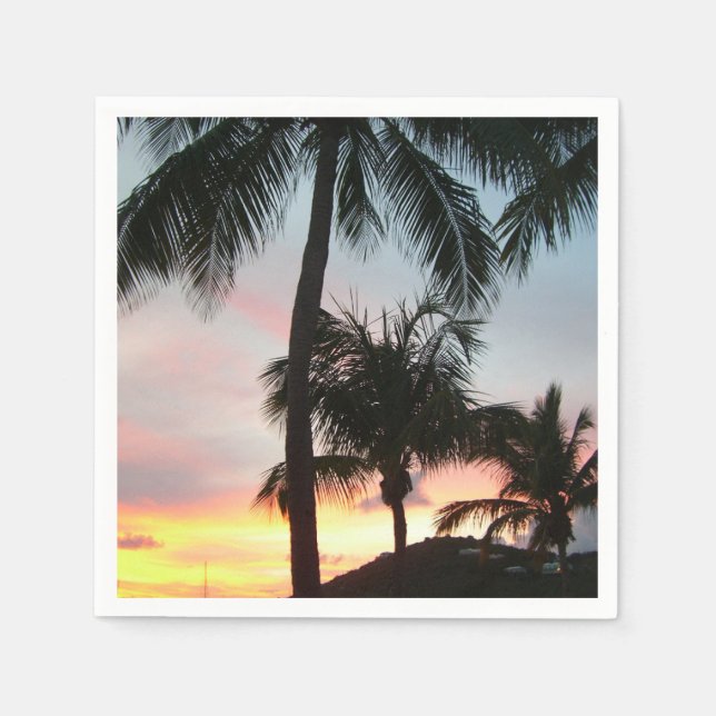 Sunset Palms Tropical Landscape Photography Paper Napkins (Front)