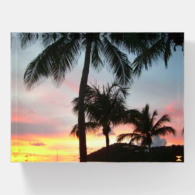 Sunset Palms Tropical Landscape Photography Paperweight (Front)