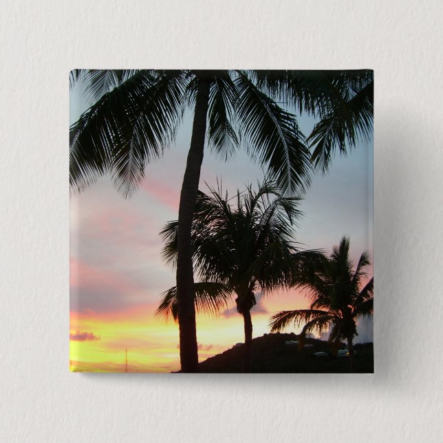 Sunset Palms Tropical Landscape Photography Pinback Button (Front)