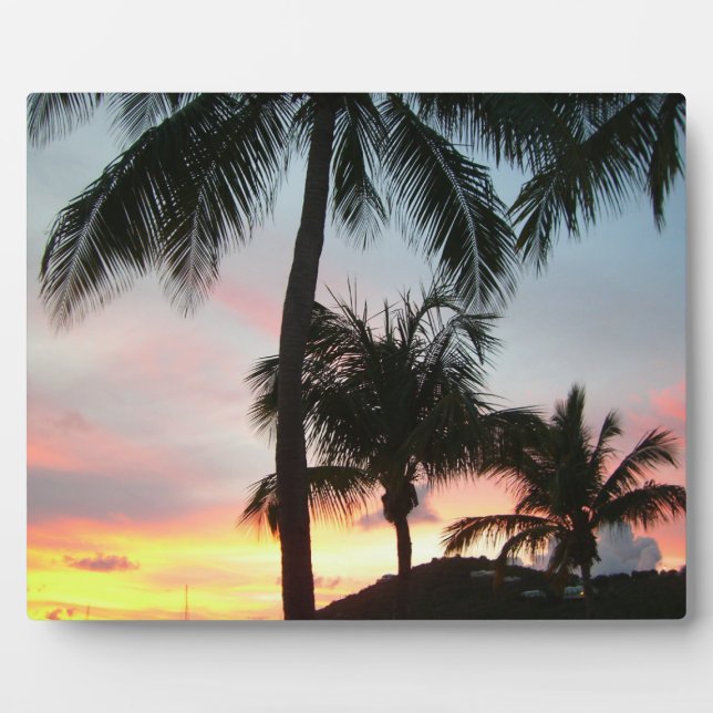 Sunset Palms Tropical Landscape Photography Plaque (Front)