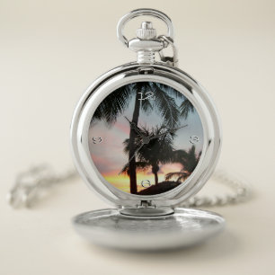 Sunset Palms Tropical Landscape Photography Pocket Watch