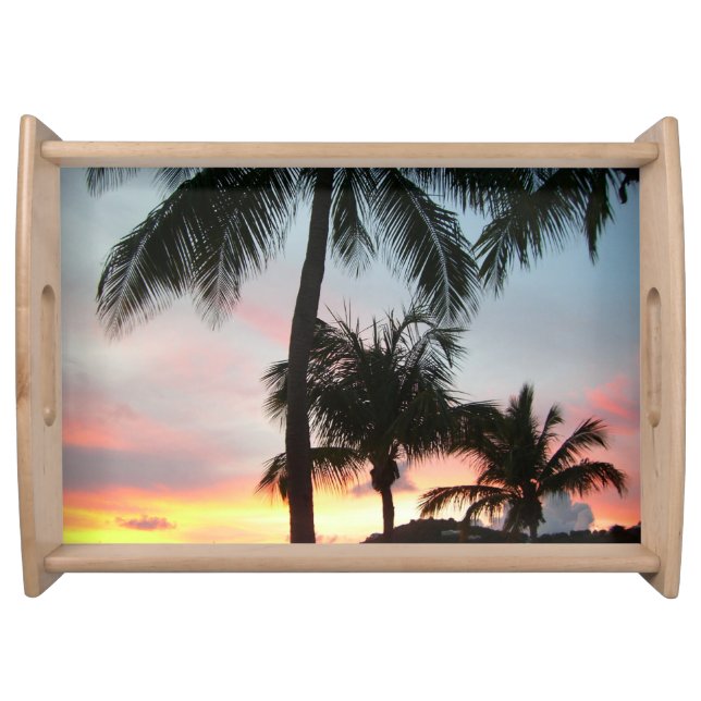 Sunset Palms Tropical Landscape Photography Serving Tray (Front)