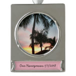 Sunset Palms Tropical Landscape Photography Silver Plated Banner Ornament