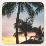 Sunset Palms Tropical Landscape Photography Square Paper Coaster
