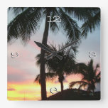 Sunset Palms Tropical Landscape Photography Square Wall Clock