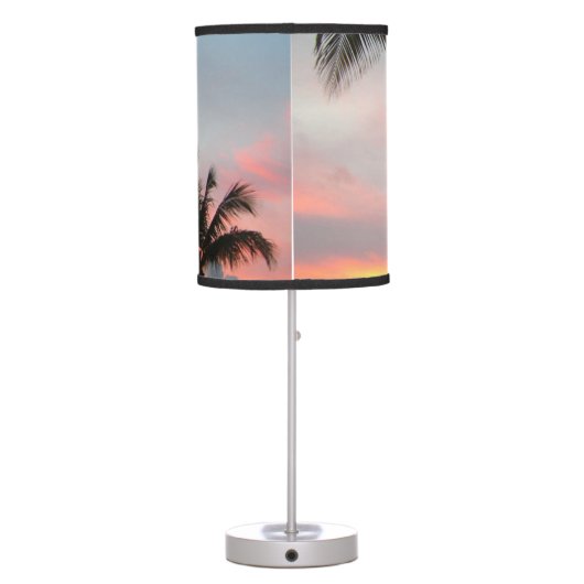 Sunset Palms Tropical Landscape Photography Table Lamp (Back)