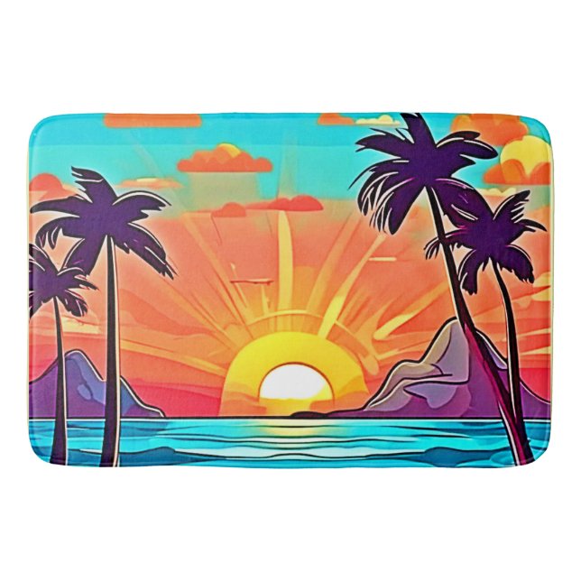 Sunset Palms: Tropical View Bath Mat (Front)