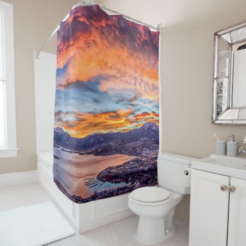 Sunset Pano  Rocky Mountain Lake View Shower Curtain
