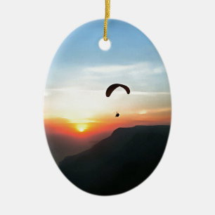 Sunset Paraglide Wanderlust Extreme Sports Art Ceramic Ornament