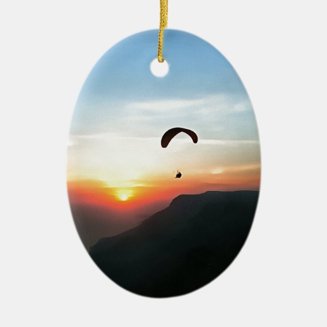 Sunset Paraglide Wanderlust Extreme Sports Art Ceramic Ornament (Front)