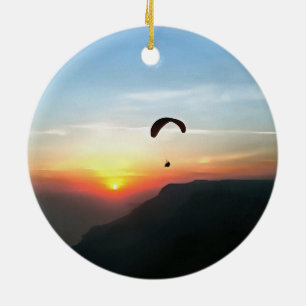 Sunset Paraglide Wanderlust Extreme Sports Art Ceramic Ornament