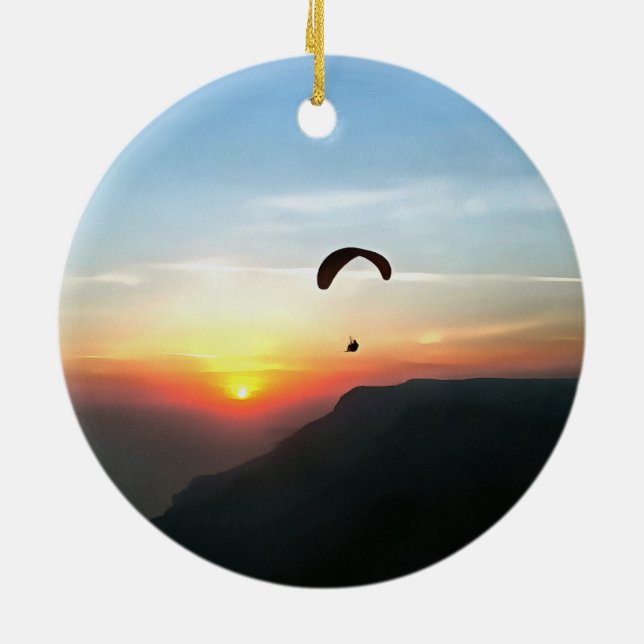 Sunset Paraglide Wanderlust Extreme Sports Art Ceramic Ornament (Back)