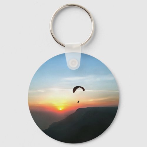 Sunset Paraglide Wanderlust Extreme Sports Art Keychain