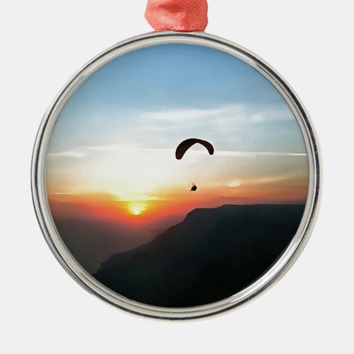 Sunset Paraglide Wanderlust Extreme Sports Art Metal Ornament