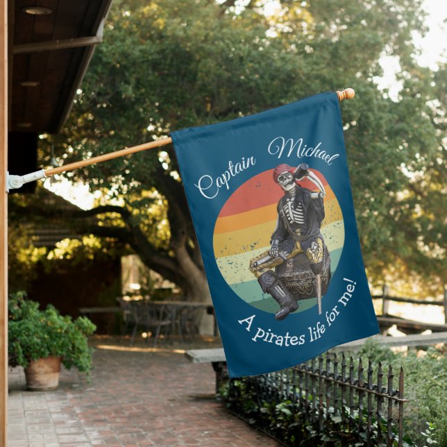 Sunset Party Pirate Skeleton House Flag (In SItu)