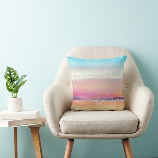 Sunset Pastel Beach Art Throw Pillow (Chair)