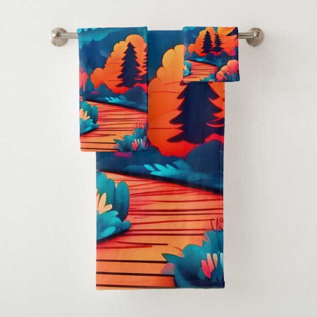 Sunset Path Through Autumn Forest Bath Towel Set (Insitu)