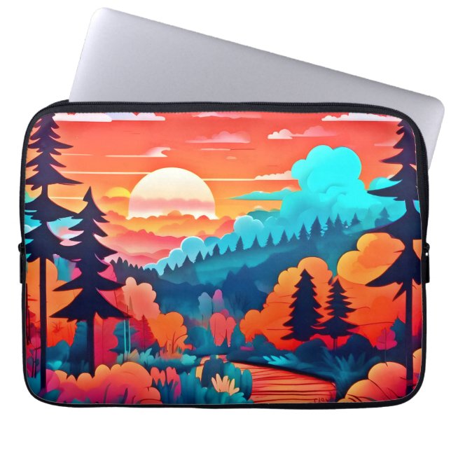Sunset Path Through Autumn Forest Laptop Sleeve (Front)