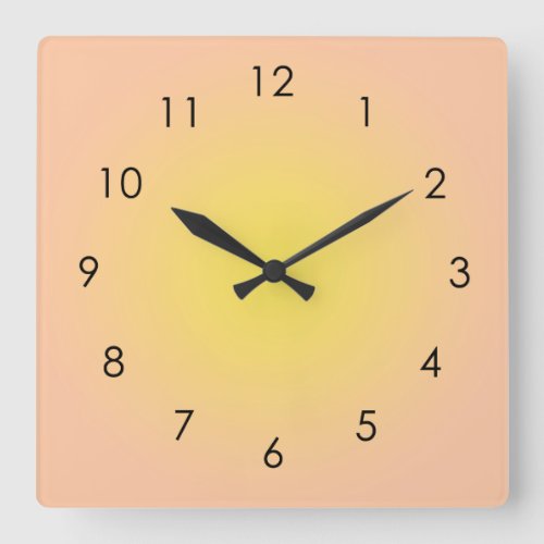Sunset Peach Yellow Gradient Ombre Aura Square Wall Clock