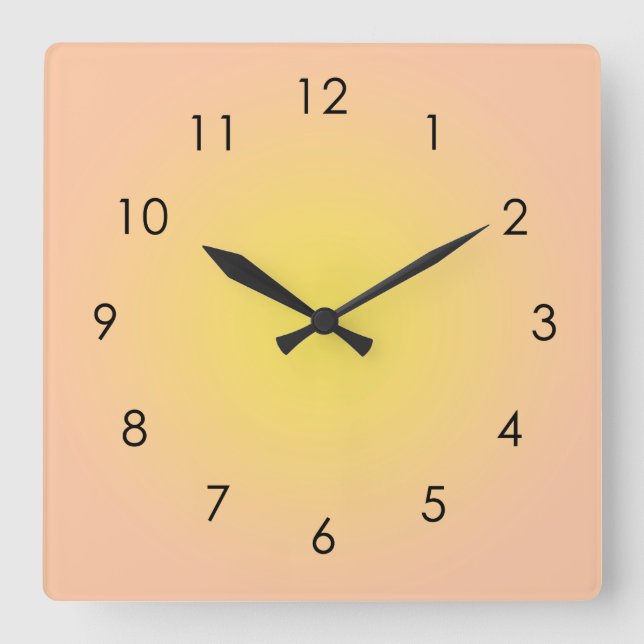 Sunset Peach Yellow Gradient Ombre Aura Square Wall Clock (Front)