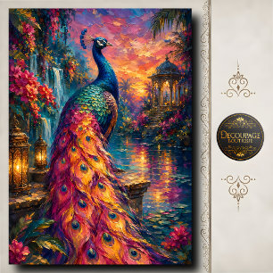 Sunset Peacock Lantern Garden Decoupage Tissue Paper