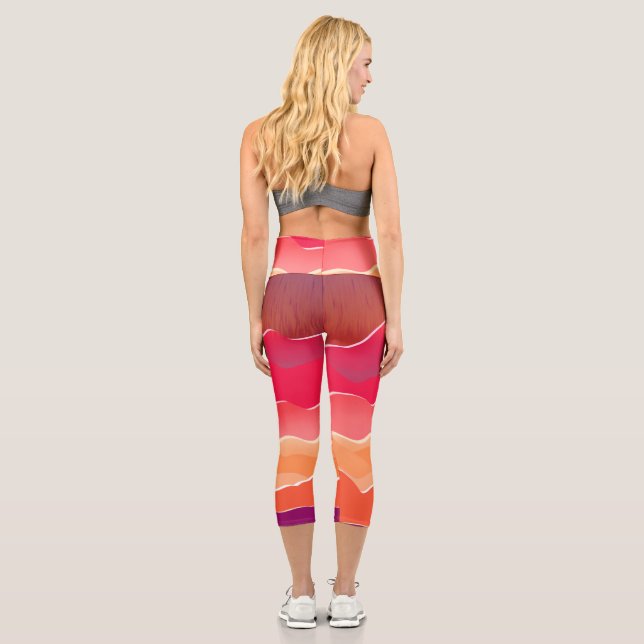 Sunset Peaks Modern Paper Collage Art Capri Leggings (Back)