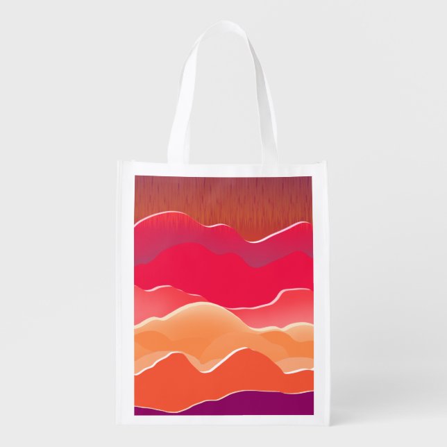 Sunset Peaks Modern Paper Collage Art Grocery Bag (Front)