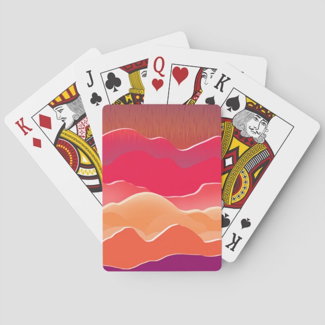 Sunset Peaks Modern Paper Collage Art Poker Cards (Back)