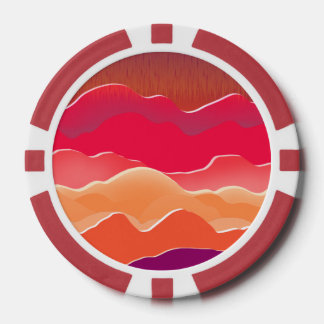 Sunset Peaks Modern Paper Collage Art Poker Chips