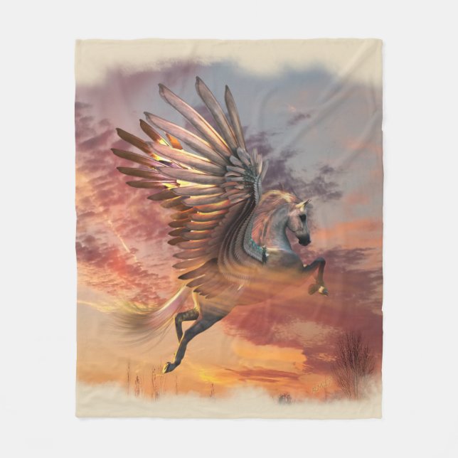 Sunset Pegasus Fleece Blanket, Med, pick color (Front)