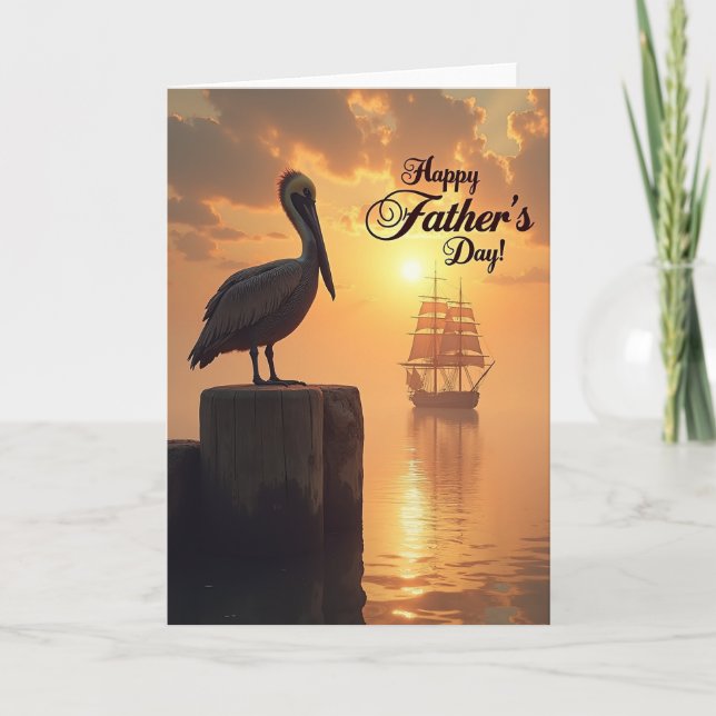Sunset Pelican Fathers Day Card (Front)