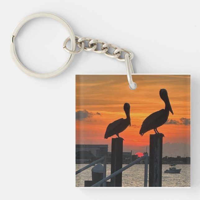 Sunset & Pelicans Magnet Keychain (Front)