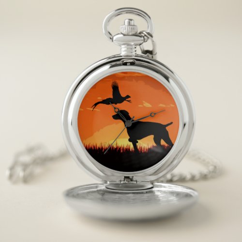 Sunset Pheasant Hunting Bird Dog Pointer Pocket Watch