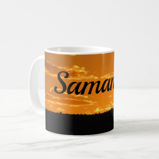 Sunset Photo Bright Orange Evening Sky Landscape Coffee Mug (Front Left)