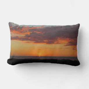 Sunset Photo Bright Orange Evening Sky Ocean Lumbar Pillow