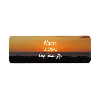 Sunset Photo Bright Orange Sky Above Ocean Label