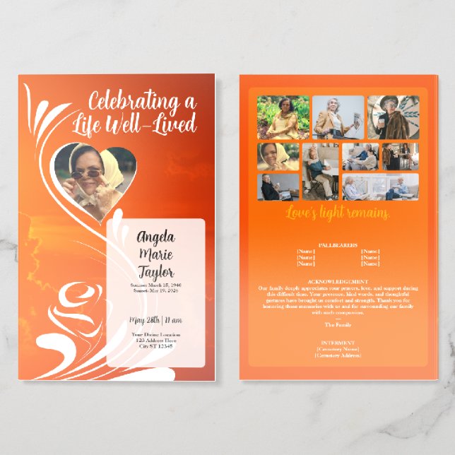 Sunset Photo Collage Funeral Program Brochure (Folded Front and Back)