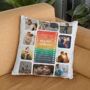 Sunset Photo Collage Mr and Mrs 10th Anniversary Throw Pillow