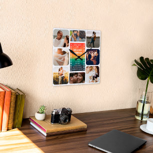 Sunset Photo Collage Mr and Mrs 1st Anniversary Square Wall Clock