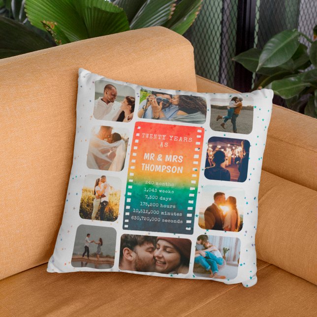 Sunset Photo Collage Mr and Mrs 20th Anniversary Throw Pillow (Creator Uploaded)