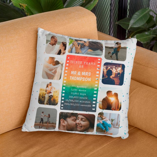 Sunset Photo Collage Mr and Mrs 30th Anniversary Throw Pillow (Creator Uploaded)