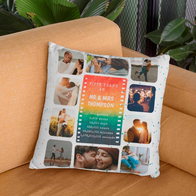 Sunset Photo Collage Mr and Mrs 50th Anniversary Throw Pillow (Creator Uploaded)