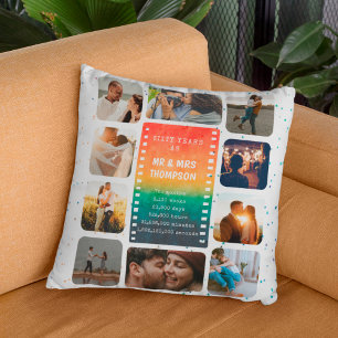 Sunset Photo Collage Mr and Mrs 60th Anniversary Throw Pillow